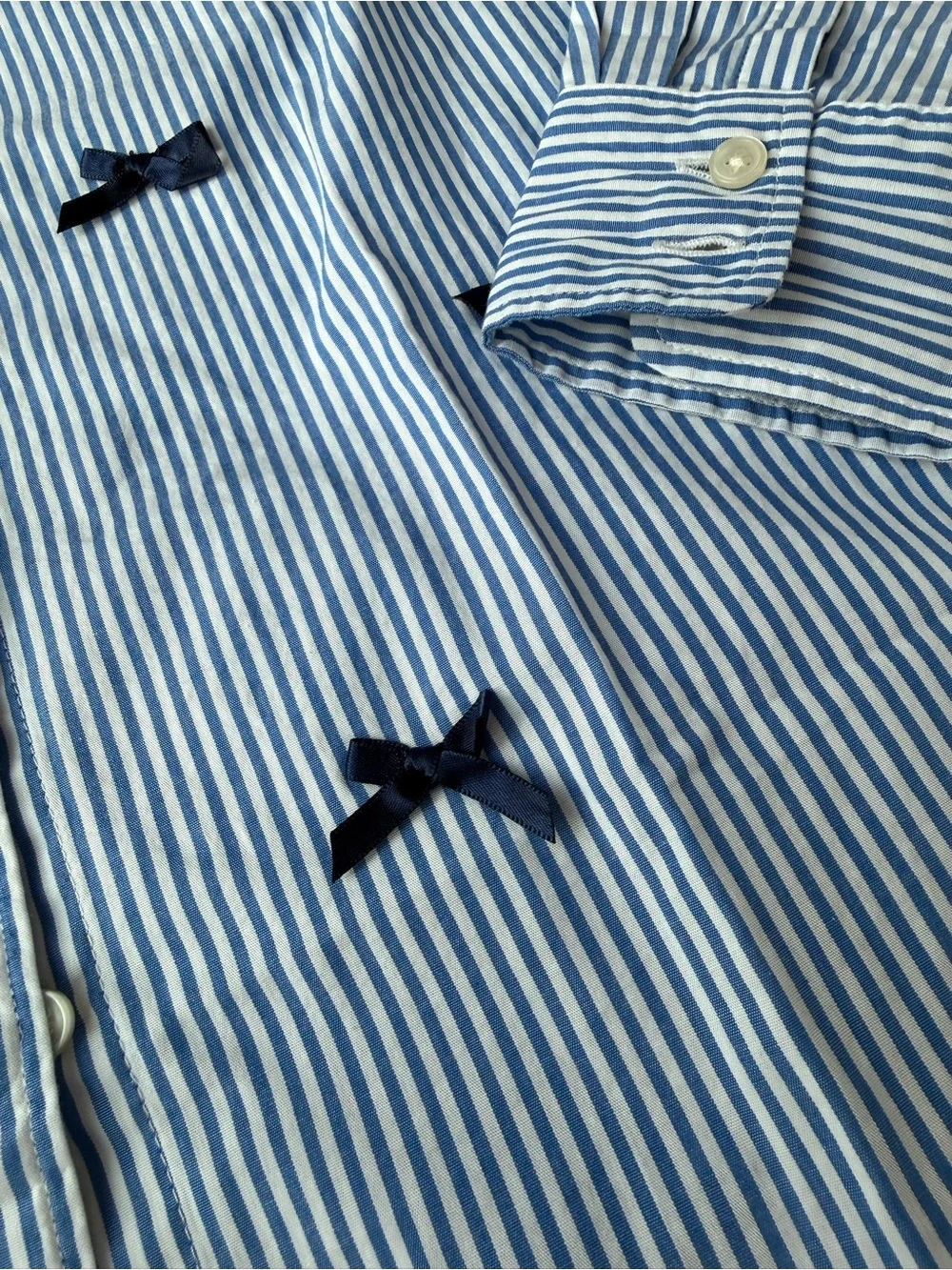 NWT J. Crew Blue and White Striped bow button-up shirt, Size XS